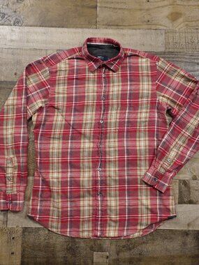 Zegna Sport Plaid Button Up Shirt Men’s Large Red Tan Wool Blend Designer